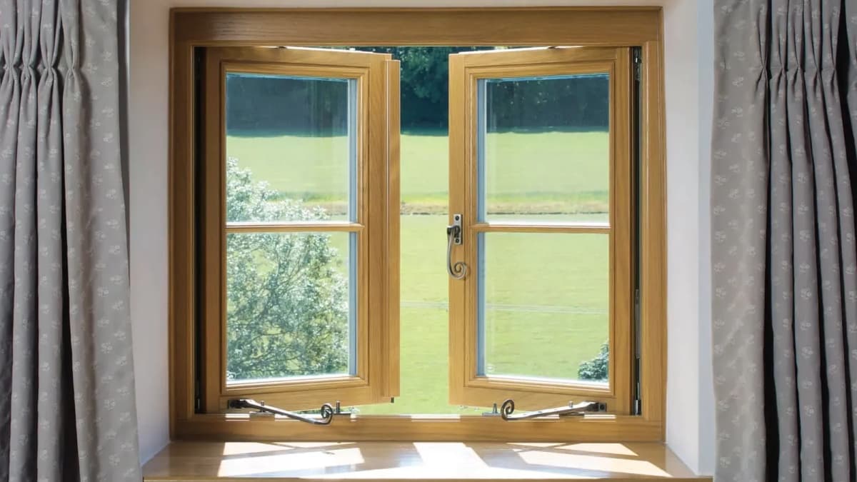 Harrington timber window showcasing traditional craftsmanship and natural wood grain